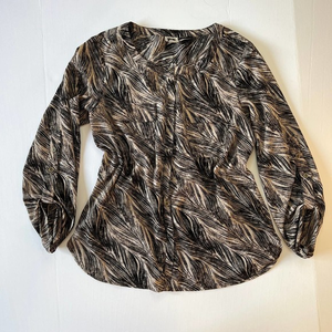 Anne Klein feather pattern blouse Size S black‎ cream